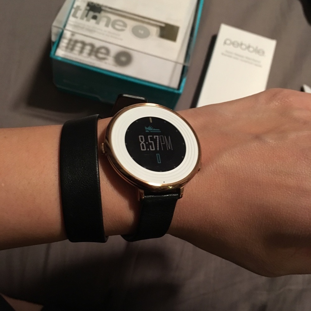 Rose gold “round” model pebble smart watch